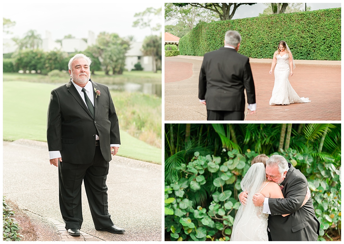 Bride's first look with dad on wedding day